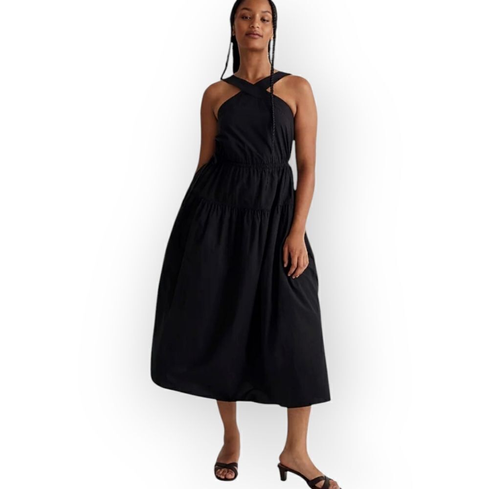 Madewell 100% Cotton Black Halter Midi Sundress Sz 2